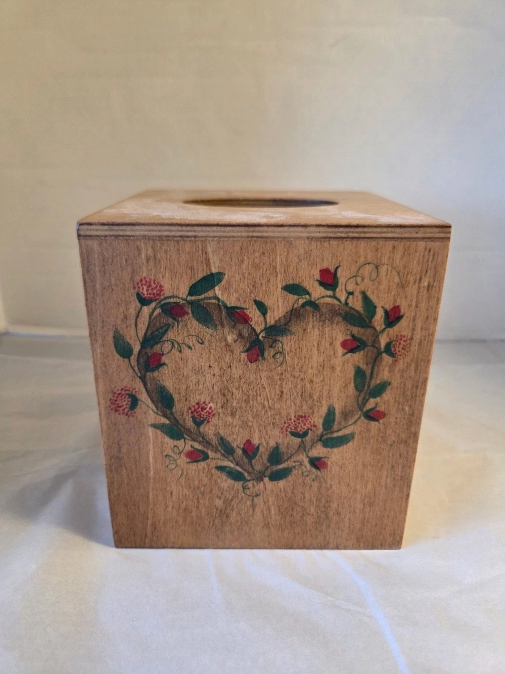 Handmade Wooden Tissue Box Cover Floral Vine Heart